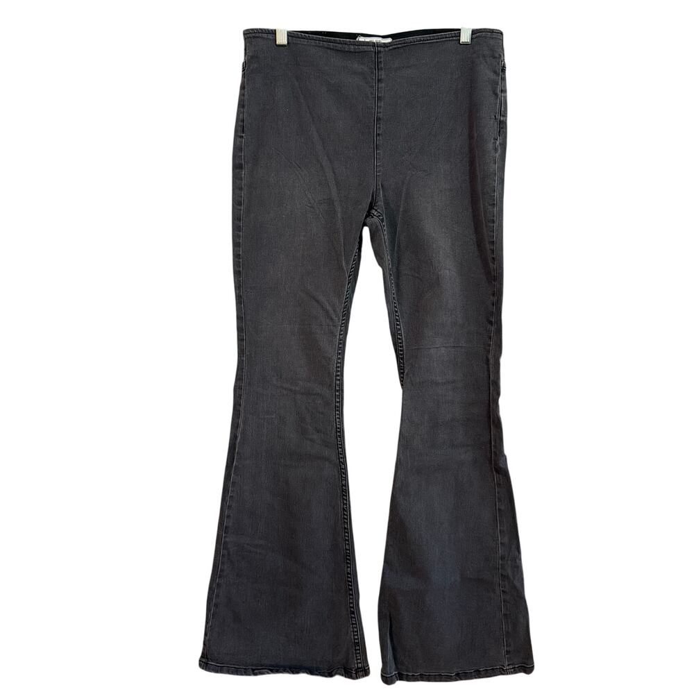 Free People Womens Jeans Black Denim High Rise Pull On Flare Stretch 31